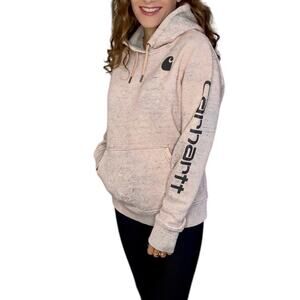 CARHARTT Logo Pullover Hoodie Sweatshirt Relaxed Fit Acid Wash Tie Dye Sz S 4-6